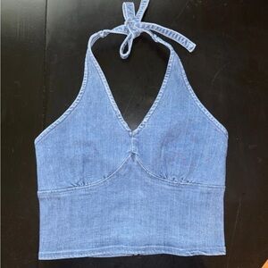 Hollister Light Blue Denim Halter Crop Top